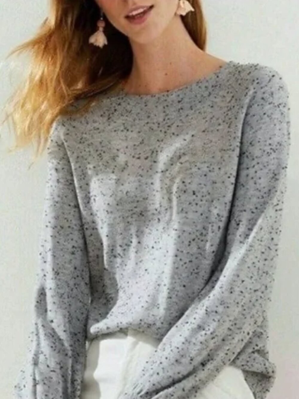 LOFT Plus Gray Black Marled Speckled Crew Neck Lightweight Knit Sweater Top